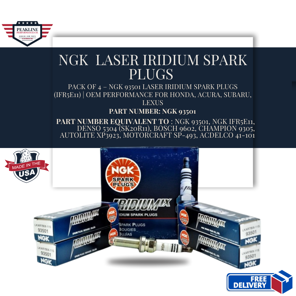 Pack of 4 – NGK 93501 Laser Iridium Spark Plugs (IFR5E11) | OEM Performance for Honda, Acura, Subaru, Lexus