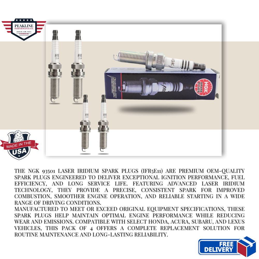 Pack of 4 – NGK 93501 Laser Iridium Spark Plugs (IFR5E11) | OEM Performance for Honda, Acura, Subaru, Lexus