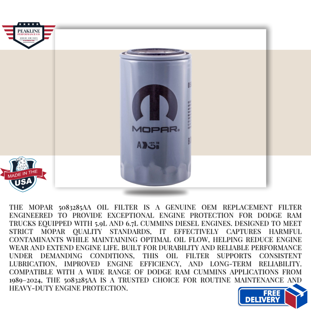 Mopar 6.7/5.9 Cummins 5083285AA Oil filter for 1989-2024 Dodge RAM