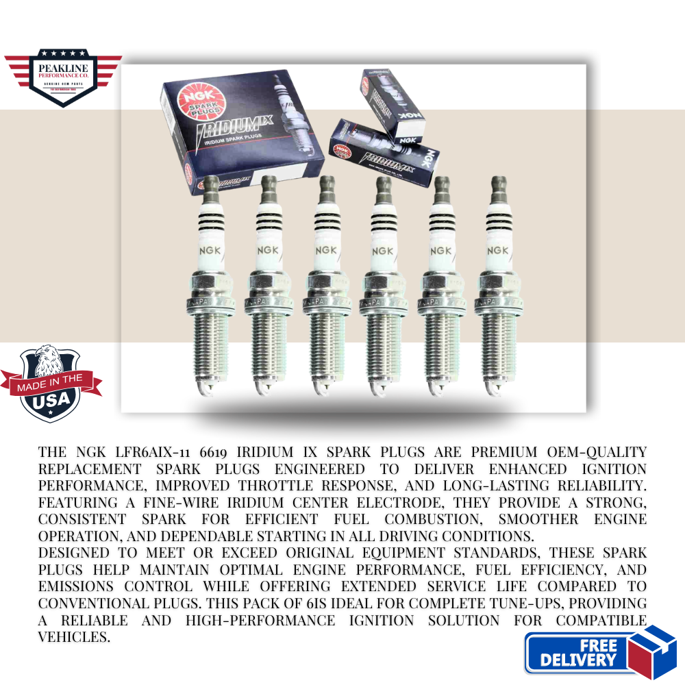 NGK LFR6AIX-11 6619 Iridium IX Spark Plugs – Pack of 6 | OEM Replacement