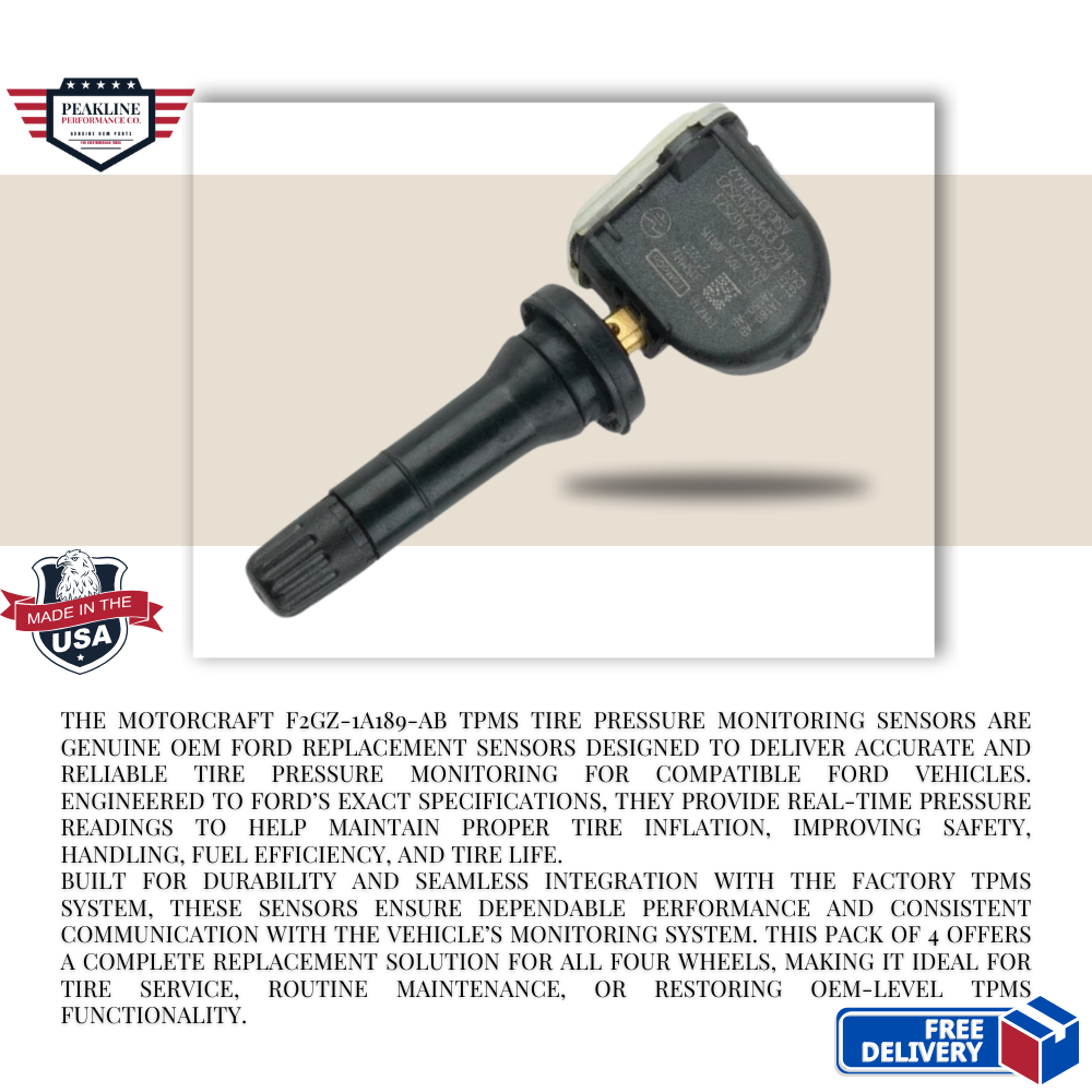 Motorcraft F2GZ-1A189-AB TPMS Tire Pressure Monitoring Sensors – Pack of 4 | OEM Ford Replacement