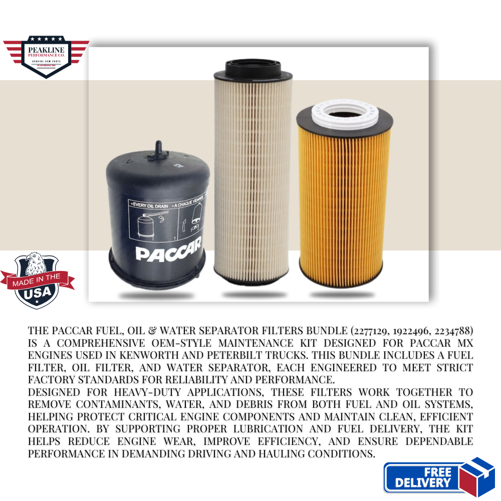 Paccar Fuel Oil & Water Separator Filters Bundle 2277129 1922496 2234788