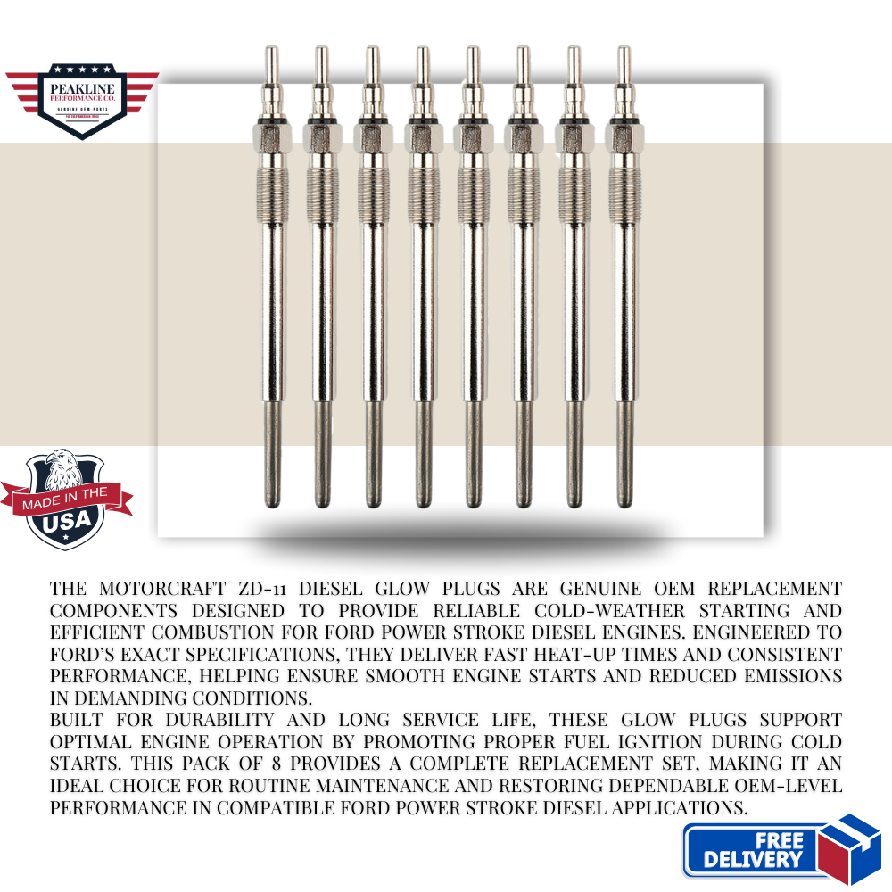 Motorcraft ZD-11 Diesel Glow Plugs – Pack of 8 | OEM Replacement for Ford Powerstroke