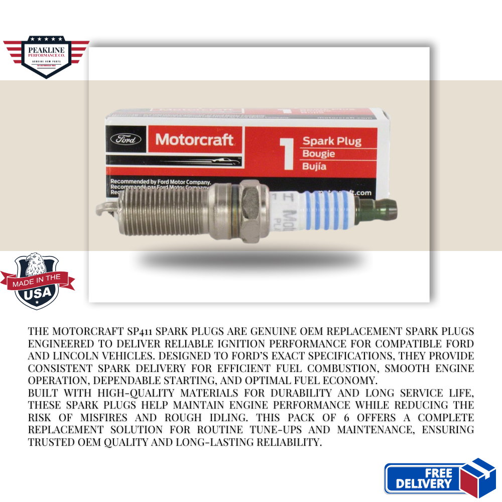 Motorcraft SP411 Spark Plugs – Pack of 6 | OEM Replacement for Ford & Lincoln