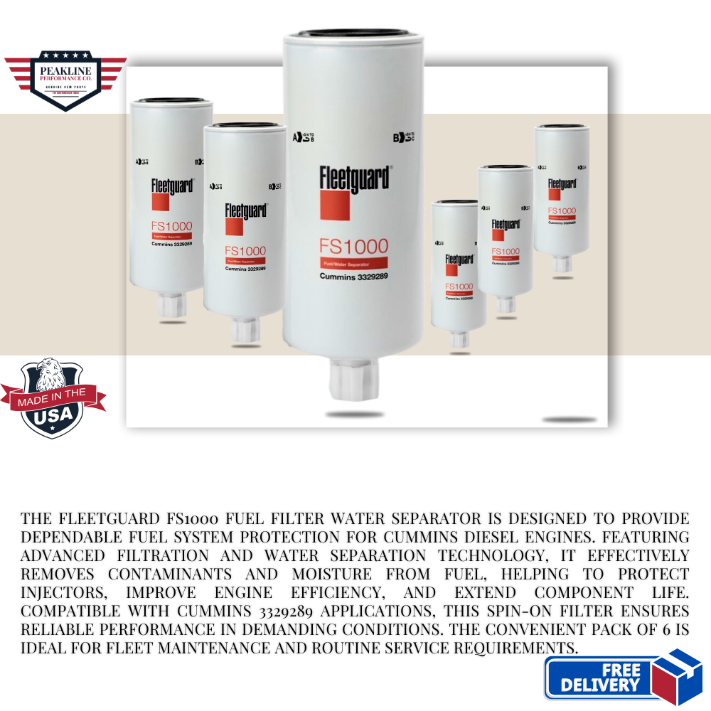 Fleetguard FS1000 Fuel Filter Water Separator Spin-On For Cummins 3329289 Pack of 6
