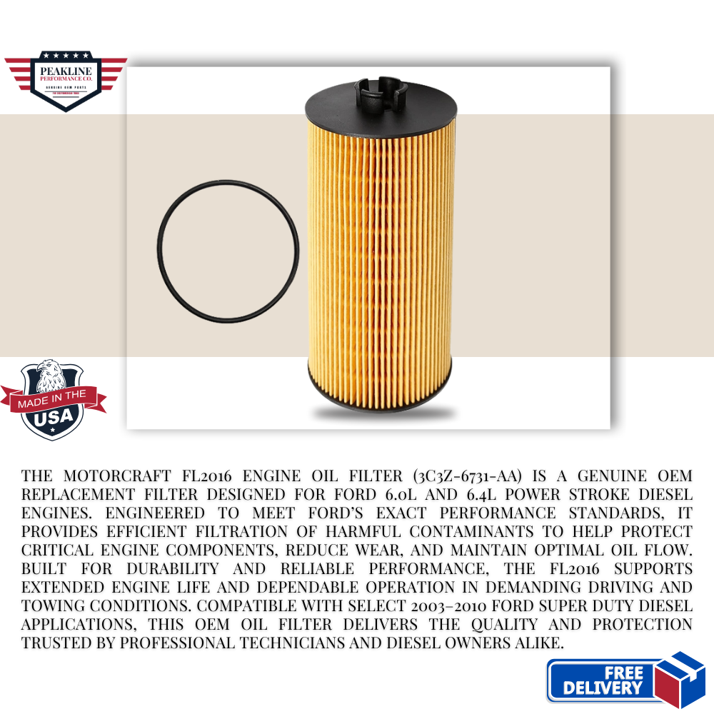 Motorcraft FL2016 Engine Oil Filter 3C3Z6731AA 2003-10 Fits Ford 6.0/6.4L Diesel