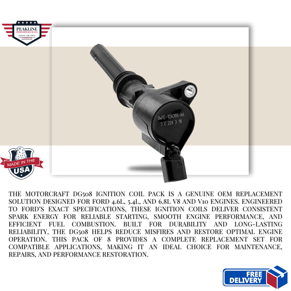 Motorcraft Ignition Coil DG508 for FORD 4.6L 5.4L 6.8L V8 V10 ENGINE Pack 0f 8