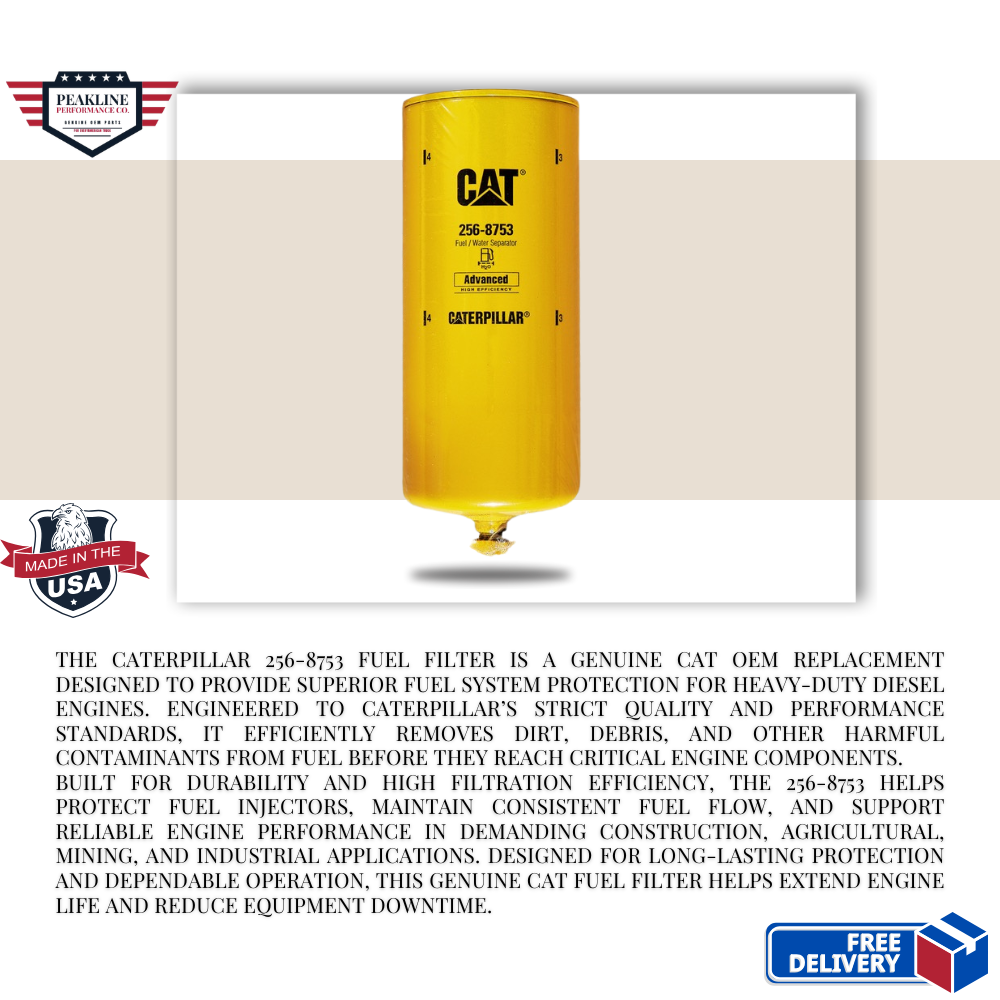 Caterpillar 256-8753 Fuel Filter | Genuine CAT OEM Replacement | Heavy Equipment Diesel Protection
