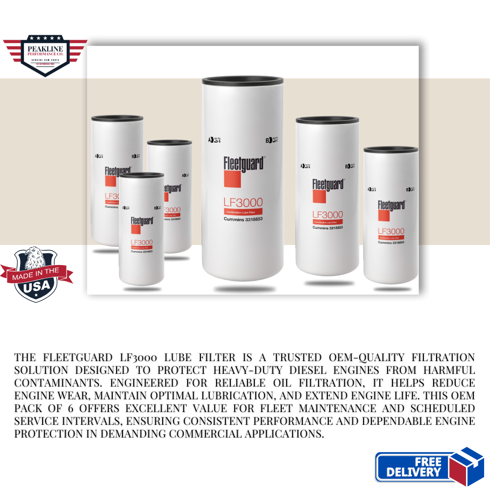 Fleetguard Lube Filter LF3000 Fuel Oil OEM Fleet Guard OEM Pack of 6