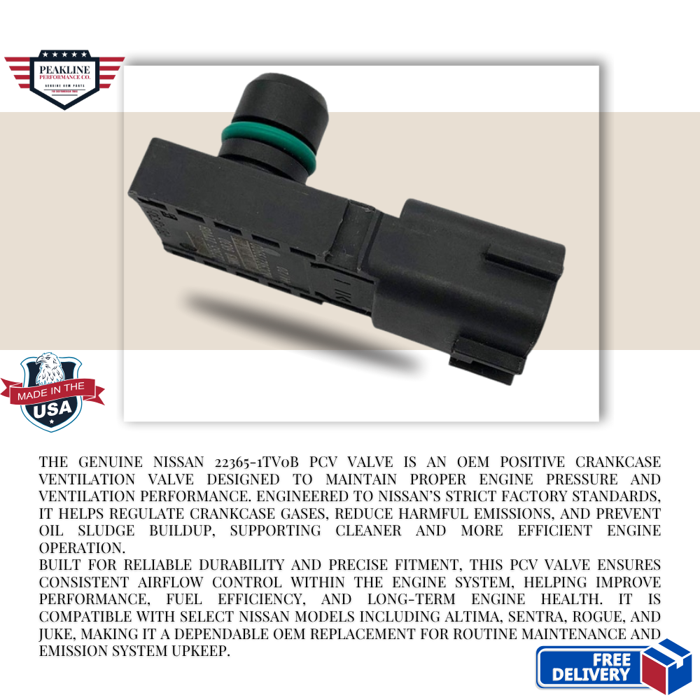 Genuine Nissan 22365-1TV0B PCV Valve | OEM Positive Crankcase Ventilation Valve | Fits Altima, Sentra, Rogue, Juke
