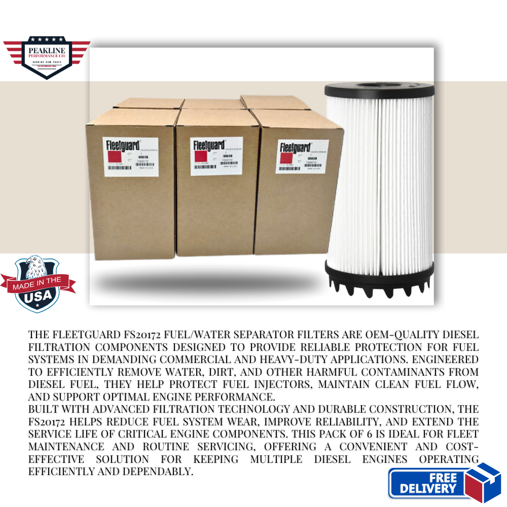 Fleetguard FS20172 Fuel/Water Separator Filters – Pack of 6 | OEM Diesel Replacement