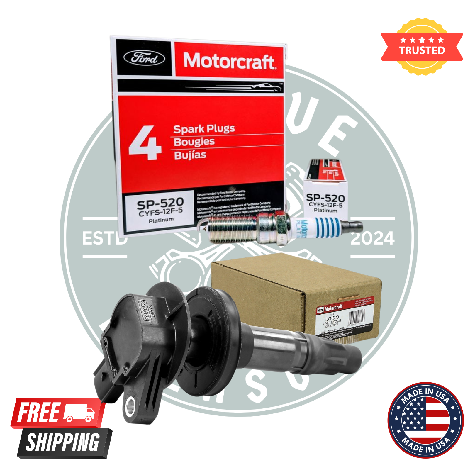 Motorcraft DG520 Ignition Coils & SP520 Spark Plugs – Set of 6 | OEM Ford Replacement