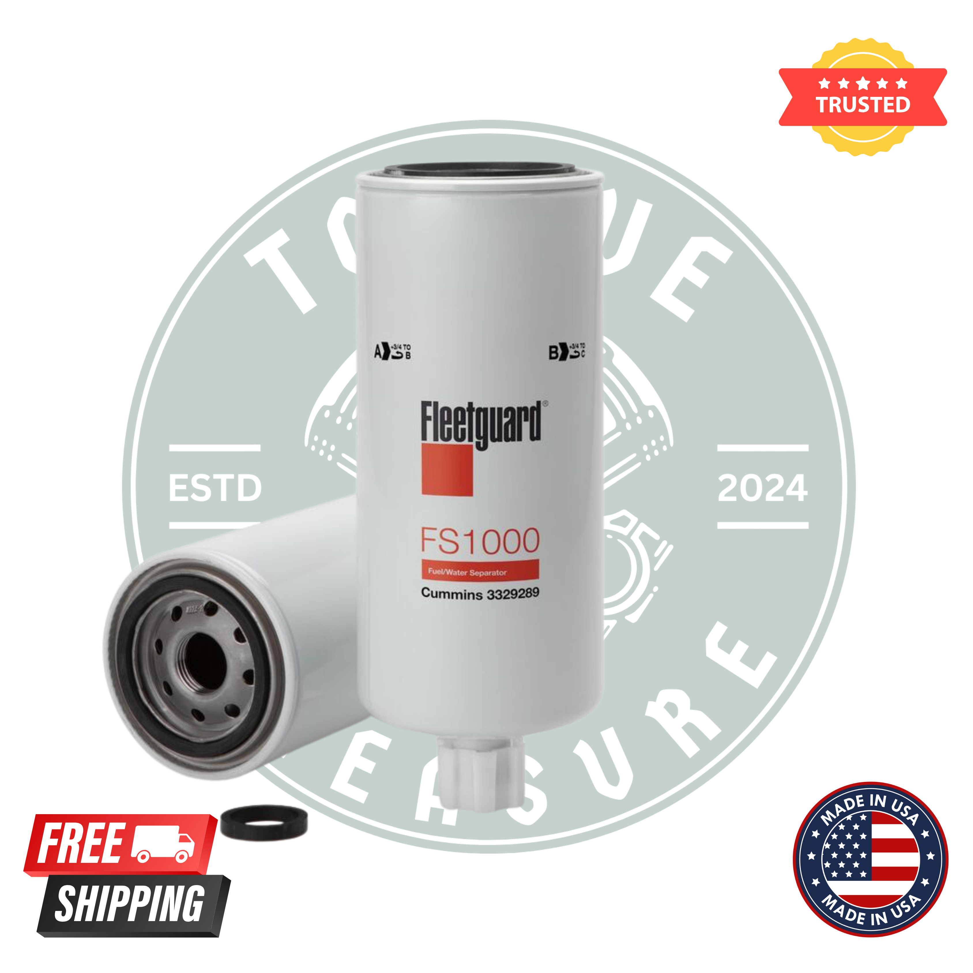 Fleetguard FS1000 Fuel Filter Water Separator Spin-On For Cummins 3329289 Pack of 6